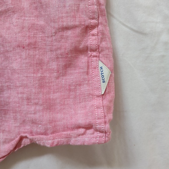 Scotch & Soda Mens Size XXL Pink Linen Button Up Long Sleeve Shirt - Picture 8 of 12